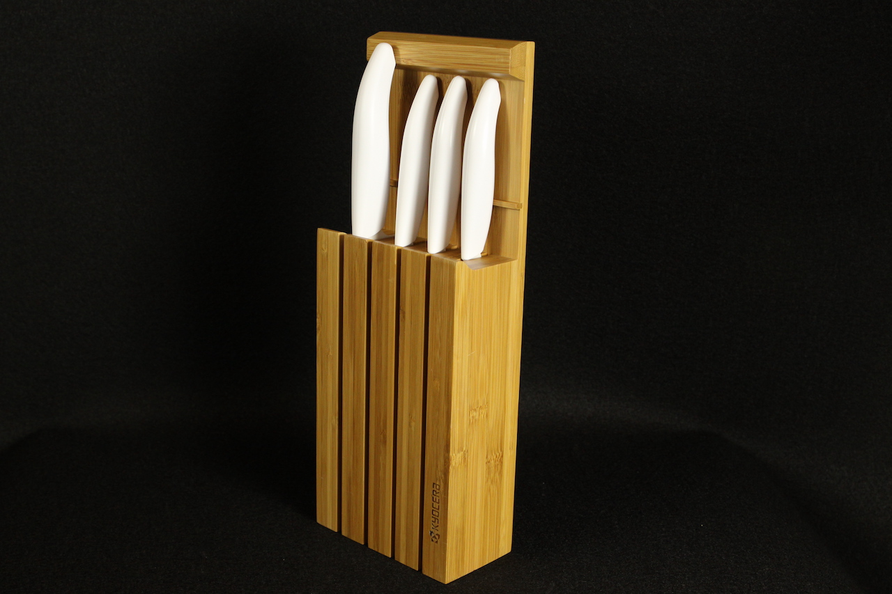 Bambus-Messerblock inkl. 4 Weiße-Messer
